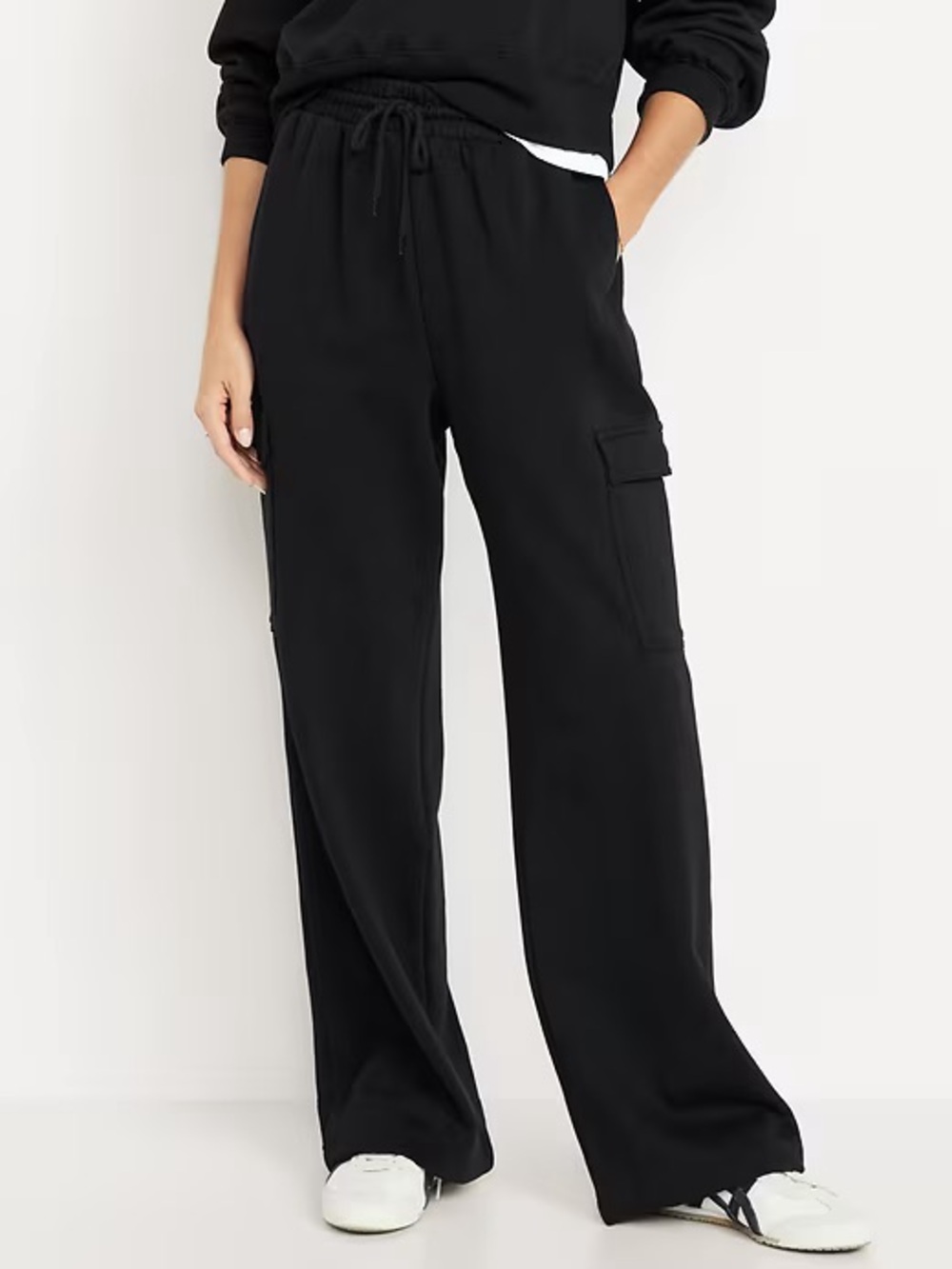 Wide Leg Cargo Sweatpants in Black - Women's Casual Pants
